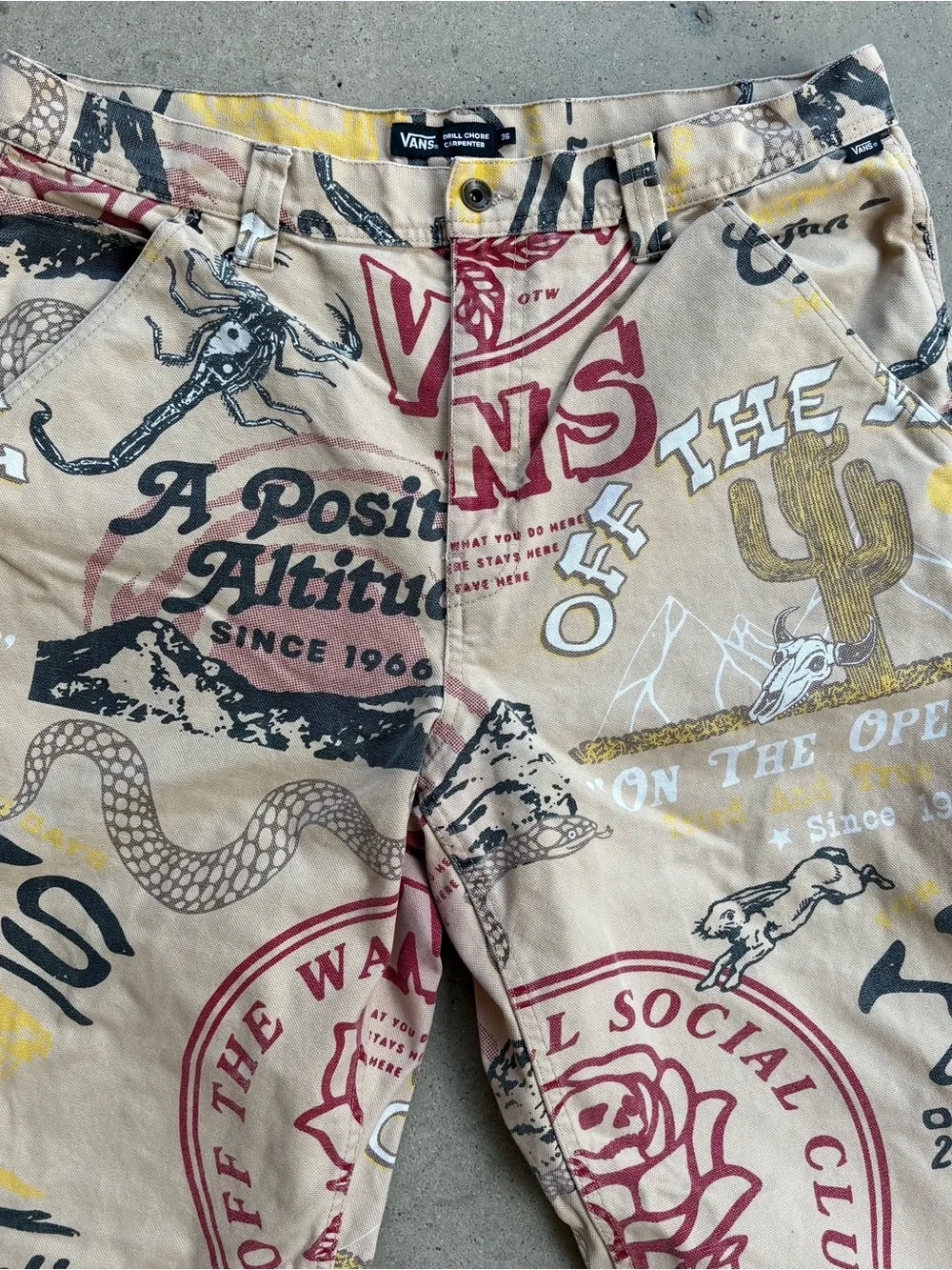 Vans Drill Chore Carpenter Pants Men's 36 All Over Print Tan Loose Fit